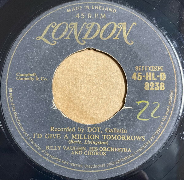 쥳ɥƥ ŷԾŹ㤨֡š۱7 Billy Vaughn & His Orchestra & Id Give A Million Tomorrows / Theme From The Three HLD8238 London Records /00080פβǤʤ3,484ߤˤʤޤ