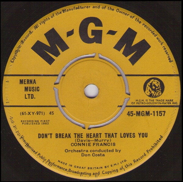 【中古】英7” Connie Francis Dont Break The Heart That Loves You 45MGM1157 MGM Records /00080