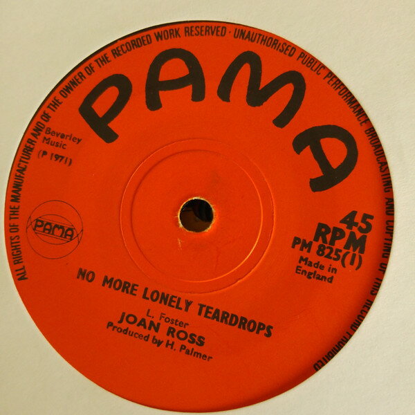 ・アーティスト Joan Ross ・タイトル No More Lonely Teardrops ・レーベル・型番 Pama Records PM825 ・フォーマット 7インチレコード ・コンディション(盤) 非常に良い(EX) ・コンディション(ジャケット) プレインカバー（元ジャケット／カバー無し） ・コンディション(帯) オビなし ・特記事項 サンプル画像です。実際の商品の画像ではありません 商品写真はバーコード/カタログ番号に対応したサンプル画像ですので、お送りする商品の画像ではありません。帯やライナーなどの付属品は、特記事項に記載されている場合のみ含まれます。プロモやカラーレコードなどの仕様についても、該当する場合のみ特記事項に記載しています。 【ご購入前に必ずご確認ください】 ・本店サイト(www.recordcity.jp)とは価格、送料が違います ・本店サイト、その他支店のオーダーとは同梱発送できません ・注文確定後に別の注文を頂いた場合、注文同士の同梱は致しかねます。 ・別倉庫から発送しているため、店頭受け渡しは対応しておりません ・一部商品は他の通販サイトでも販売しているため、ご注文のタイミングによっては商品のご用意ができない場合がございます。 ・土日祝日はお休みです 金曜・祝前日9時以降のご連絡またはご入金は、返答または発送が週明け・祝日明けに順次対応となります。 ・ご購入後のキャンセル不可 ご購入後のキャンセルはいかなる理由においてもお受けできません。ご了承の上、ご購入くださいませ。 ・日本郵便(ゆうパック/ゆうメール)によるお届けになります。 ・中古品であることをご理解ください 当ストアでは中古商品を主に販売しております。中古品であることをご理解の上ご購入ください。また、一部商品はRecordCityオンラインストアで試聴可能です。 ・返品について お客様のご都合による返品は一切承っておりません。 表記の内容と実際の商品に相違がある場合、また針飛び等で返品・返金をご希望される場合は、商品の到着後1週間以内にご連絡ください。商品の返送をこちらで確認後、キャンセル・返金を行います。 コンディションVG以下の商品は返品できません。プレイに影響のない表面のこすれ傷、プレス起因のノイズ盤は返品の対象外です。 【コンディション表記】 ・ほぼ新品(M-)(Like New) 完全な新品。未使用。当店ではほぼ使用しません ・非常に良い(EX)(Excellent) 中古盤として美品な状態。わずかな経年を感じるものの傷みを感じさせない、当店基準で最高の状態 ・良い(VG+)(Very Good Plus) 丁寧に扱われた中古品で、軽い使用感がみられる。 ・可(VG)(Acceptable) 使い込まれた中古品で、「良い」よりもさらに使用感がみられる。 ・悪い(VG-)(Bad) 状態が悪いアイテム。使用の保障はなく、再生不可、針飛び、目立つノイズがあるかもしれない。状態によるクレーム不可。返品不可。 ・非常に悪い(G)(Very Bad) 「悪い」よりさらに状態が悪いアイテム。使用の保障はなく、再生不可、針飛び、目立つノイズがあるかもしれない。状態によるクレーム不可。返品不可。 ・ジャンク(Fair)(Junk/Fair) 割れている、反っている、水ダメージがある、カビ、ジャケットが分離している、ひどい書き込み、ひどい擦れなど最低の状態。使用の保障はなく、再生不可、針飛び、目立つノイズがあるかもしれない。状態によるクレーム不可。返品不可。 ・ジャンク(Poor)(Junk/Poor) 割れている、反っている、水ダメージがある、カビ、ジャケットが分離している、ひどい書き込み、ひどい擦れなど最低の状態。使用の保障はなく、再生不可、針飛び、目立つノイズがあるかもしれない。状態によるクレーム不可。返品不可。