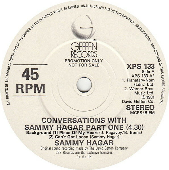 【中古】英7” Sammy Hagar Conversations With Sammy Hagar XPS133 Geffen Records /00080