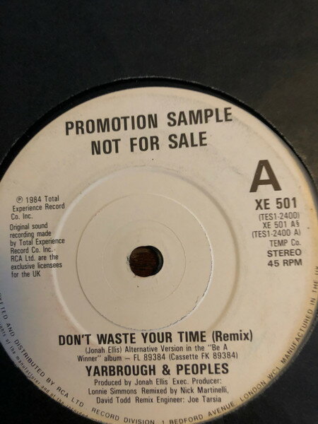 【中古】英7” Yarbrough &amp; Peoples Dont Waste Your Time XE501PROMO Total Experience Rec プロモ..