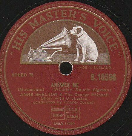 【中古】英78RPM/SP Anne Shelton Answer Me - Mutterlein / The Bridge Of Sighs B10596 HIS MASTERS VOICE /00500