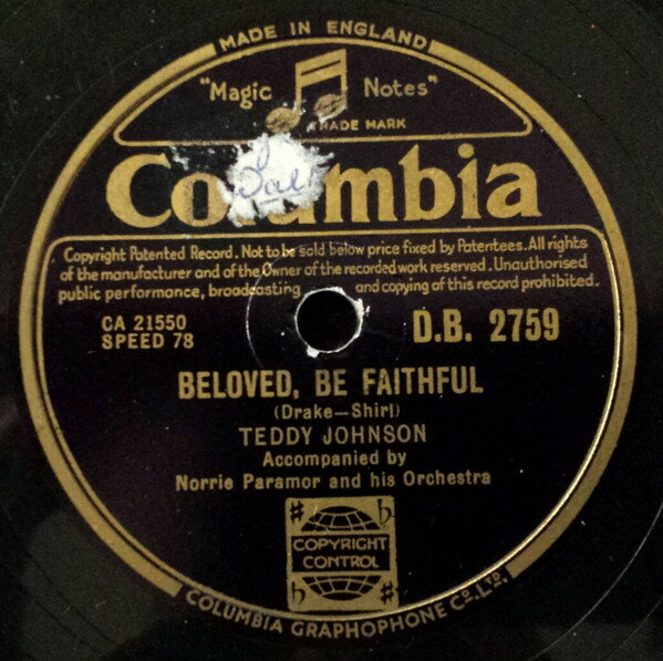 【中古】英78RPM/SP Teddy Johnson, Norris Paramor Beloved, Be Faithful / Wanderin DB2759 COLUMBIA /00500