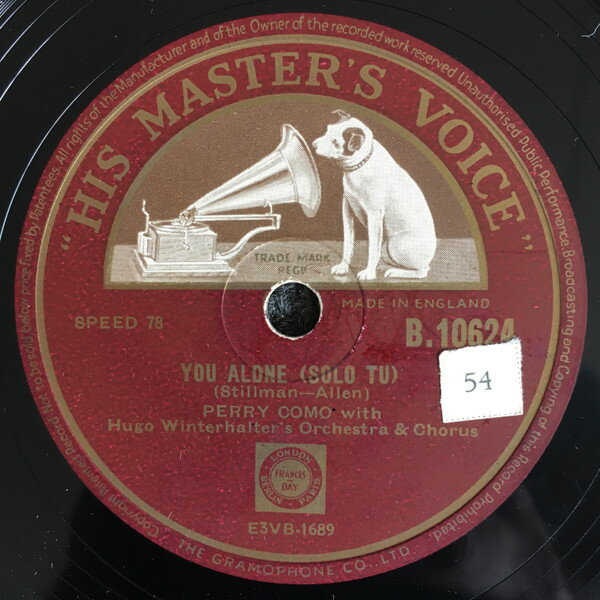 【中古】英78RPM/SP Perry Como, Hugo Winterhalters You Alone - Solo Tu / Surprising B10624 HIS MASTERS VOICE /00500