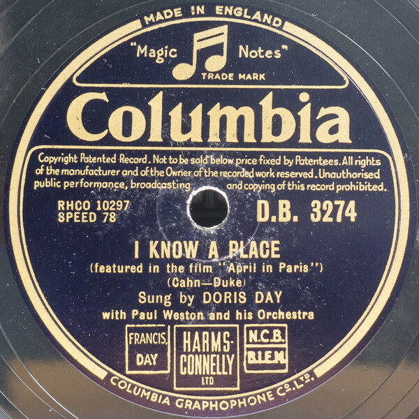 【中古】英78RPM/SP Doris Day, Paul Weston & His O I Know A Place / Thats What Makes Paris Paree DB3274 COLUMBIA /00500