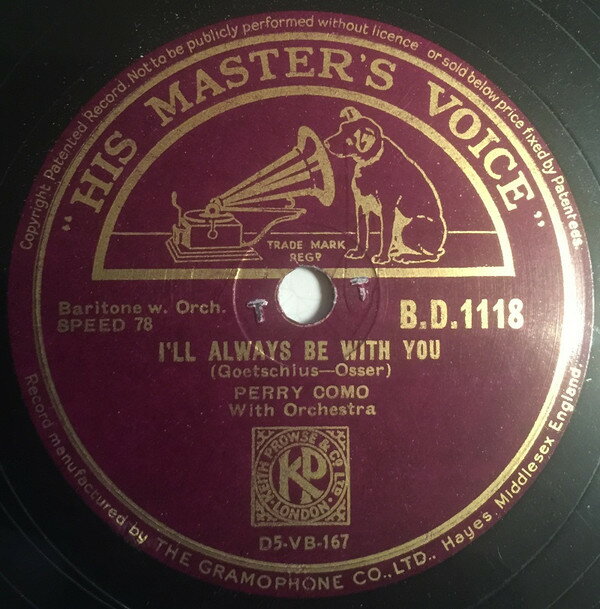 【中古】英78RPM/SP Perry Como Ill Always Be With You / Im Confession BD1118 HIS MASTERS VOICE /00500