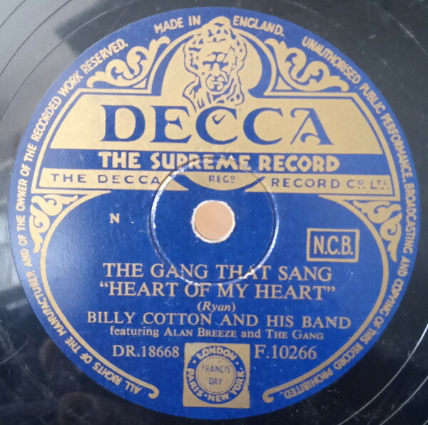【中古】英78RPM/SP Billy Cotton & His Band, Alan The Gang That Sang Heart Of My Heart / The Jones Bo F10266 DECCA /00500