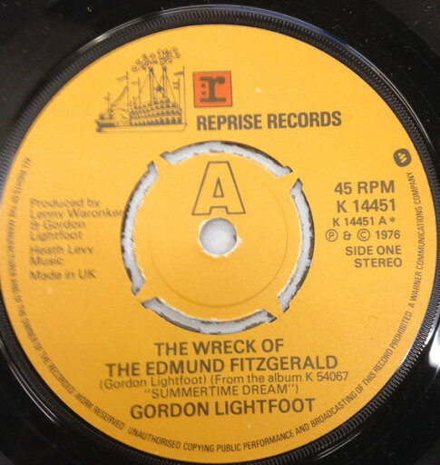 【中古】7” Gordon Lightfoot The Wreck Of The Edmund Fitzgerald K14451 Reprise Records /00080 【中古】7” Gordon Lightfoot The Wreck Of The Edmund Fitzgerald K14451 Reprise Records /00080