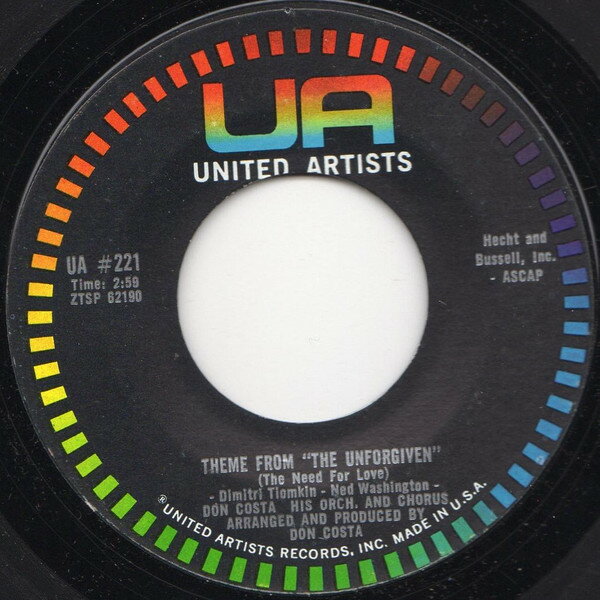 【中古】米7” Don Costas Orchestra & Chorus Theme From ”The Unforgiven” UA221 United Artists Recor /00080
