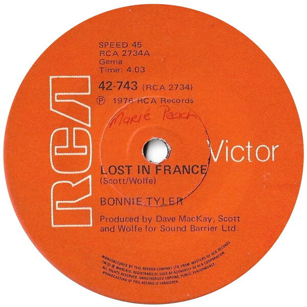 【中古】7” Bonnie Tyler Lost In France 42743 RCA Victor /00080