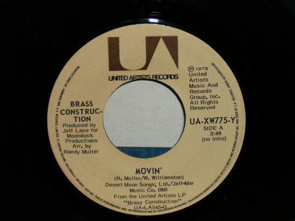 Artist Name: B - 【中古】加7” Brass Construction Movin / Talkin UAXW775Y United Artists Recor /00080