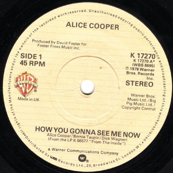 【中古】英7” Alice Cooper How You Gonna See Me Now K17270 Warner Bros. Records /00080