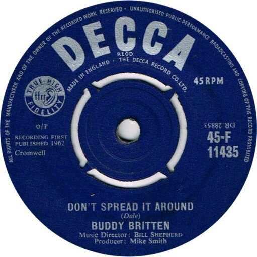 【中古】英7” Buddy Britten Dont Spread It Around 45F11435 Decca /00080 【中古】英7” Buddy Britten Dont Spread It Around 45F11435 Decca /00080