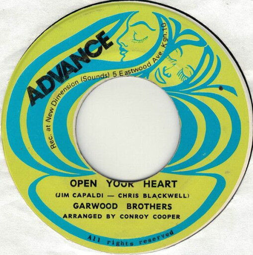 【中古】ジャマイカ7” Garwood Brothers Open Your Heart NONE Advance /00080 【中古】ジャマイカ7” Garwood Brothers Open Your Heart NONE Advance /00080