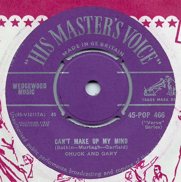 ・アーティスト Chuck & Gary ・タイトル Can't Make Up My Mind ・レーベル・型番 His Master's Voice 45POP466 ・フォーマット 7インチレコード ・コンディション(盤) 良い (VG+) ・コンディション(ジャケット) プレインカバー（元ジャケット／カバー無し） ・コンディション(帯) オビなし ・特記事項 【盤に目立った跡】 サンプル画像です。実際の商品の画像ではありません 商品写真はバーコード/カタログ番号に対応したサンプル画像ですので、お送りする商品の画像ではありません。帯やライナーなどの付属品は、特記事項に記載されている場合のみ含まれます。プロモやカラーレコードなどの仕様についても、該当する場合のみ特記事項に記載しています。 【ご購入前に必ずご確認ください】 ・本店サイト(www.recordcity.jp)とは価格、送料が違います ・本店サイト、その他支店のオーダーとは同梱発送できません ・注文確定後に別の注文を頂いた場合、注文同士の同梱は致しかねます。 ・別倉庫から発送しているため、店頭受け渡しは対応しておりません ・一部商品は他の通販サイトでも販売しているため、ご注文のタイミングによっては商品のご用意ができない場合がございます。 ・土日祝日はお休みです 金曜・祝前日9時以降のご連絡またはご入金は、返答または発送が週明け・祝日明けに順次対応となります。 ・ご購入後のキャンセル不可 ご購入後のキャンセルはいかなる理由においてもお受けできません。ご了承の上、ご購入くださいませ。 ・日本郵便(ゆうパック/ゆうメール)によるお届けになります。 ・中古品であることをご理解ください 当ストアでは中古商品を主に販売しております。中古品であることをご理解の上ご購入ください。また、一部商品はRecordCityオンラインストアで試聴可能です。 ・返品について お客様のご都合による返品は一切承っておりません。 表記の内容と実際の商品に相違がある場合、また針飛び等で返品・返金をご希望される場合は、商品の到着後1週間以内にご連絡ください。商品の返送をこちらで確認後、キャンセル・返金を行います。 コンディションVG以下の商品は返品できません。プレイに影響のない表面のこすれ傷、プレス起因のノイズ盤は返品の対象外です。 【コンディション表記】 ・ほぼ新品(M-)(Like New) 完全な新品。未使用。当店ではほぼ使用しません ・非常に良い(EX)(Excellent) 中古盤として美品な状態。わずかな経年を感じるものの傷みを感じさせない、当店基準で最高の状態 ・良い(VG+)(Very Good Plus) 丁寧に扱われた中古品で、軽い使用感がみられる。 ・可(VG)(Acceptable) 使い込まれた中古品で、「良い」よりもさらに使用感がみられる。 ・悪い(VG-)(Bad) 状態が悪いアイテム。使用の保障はなく、再生不可、針飛び、目立つノイズがあるかもしれない。状態によるクレーム不可。返品不可。 ・非常に悪い(G)(Very Bad) 「悪い」よりさらに状態が悪いアイテム。使用の保障はなく、再生不可、針飛び、目立つノイズがあるかもしれない。状態によるクレーム不可。返品不可。 ・ジャンク(Fair)(Junk/Fair) 割れている、反っている、水ダメージがある、カビ、ジャケットが分離している、ひどい書き込み、ひどい擦れなど最低の状態。使用の保障はなく、再生不可、針飛び、目立つノイズがあるかもしれない。状態によるクレーム不可。返品不可。 ・ジャンク(Poor)(Junk/Poor) 割れている、反っている、水ダメージがある、カビ、ジャケットが分離している、ひどい書き込み、ひどい擦れなど最低の状態。使用の保障はなく、再生不可、針飛び、目立つノイズがあるかもしれない。状態によるクレーム不可。返品不可。