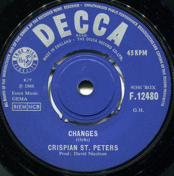 ・アーティスト Crispian St. Peters ・タイトル Changes ・レーベル・型番 Decca F12480 ・フォーマット 7インチレコード ・コンディション(盤) 良い (VG+) ・コンディション(ジャケット) プレインカバー（元ジャケット／カバー無し） ・コンディション(帯) オビなし ・特記事項 【盤に浅い跡】【盤に小さいキズ】 サンプル画像です。実際の商品の画像ではありません 商品写真はバーコード/カタログ番号に対応したサンプル画像ですので、お送りする商品の画像ではありません。帯やライナーなどの付属品は、特記事項に記載されている場合のみ含まれます。プロモやカラーレコードなどの仕様についても、該当する場合のみ特記事項に記載しています。 【ご購入前に必ずご確認ください】 ・本店サイト(www.recordcity.jp)とは価格、送料が違います ・本店サイト、その他支店のオーダーとは同梱発送できません ・注文確定後に別の注文を頂いた場合、注文同士の同梱は致しかねます。 ・別倉庫から発送しているため、店頭受け渡しは対応しておりません ・一部商品は他の通販サイトでも販売しているため、ご注文のタイミングによっては商品のご用意ができない場合がございます。 ・土日祝日はお休みです 金曜・祝前日9時以降のご連絡またはご入金は、返答または発送が週明け・祝日明けに順次対応となります。 ・ご購入後のキャンセル不可 ご購入後のキャンセルはいかなる理由においてもお受けできません。ご了承の上、ご購入くださいませ。 ・日本郵便(ゆうパック/ゆうメール)によるお届けになります。 ・中古品であることをご理解ください 当ストアでは中古商品を主に販売しております。中古品であることをご理解の上ご購入ください。また、一部商品はRecordCityオンラインストアで試聴可能です。 ・返品について お客様のご都合による返品は一切承っておりません。 表記の内容と実際の商品に相違がある場合、また針飛び等で返品・返金をご希望される場合は、商品の到着後1週間以内にご連絡ください。商品の返送をこちらで確認後、キャンセル・返金を行います。 コンディションVG以下の商品は返品できません。プレイに影響のない表面のこすれ傷、プレス起因のノイズ盤は返品の対象外です。 【コンディション表記】 ・ほぼ新品(M-)(Like New) 完全な新品。未使用。当店ではほぼ使用しません ・非常に良い(EX)(Excellent) 中古盤として美品な状態。わずかな経年を感じるものの傷みを感じさせない、当店基準で最高の状態 ・良い(VG+)(Very Good Plus) 丁寧に扱われた中古品で、軽い使用感がみられる。 ・可(VG)(Acceptable) 使い込まれた中古品で、「良い」よりもさらに使用感がみられる。 ・悪い(VG-)(Bad) 状態が悪いアイテム。使用の保障はなく、再生不可、針飛び、目立つノイズがあるかもしれない。状態によるクレーム不可。返品不可。 ・非常に悪い(G)(Very Bad) 「悪い」よりさらに状態が悪いアイテム。使用の保障はなく、再生不可、針飛び、目立つノイズがあるかもしれない。状態によるクレーム不可。返品不可。 ・ジャンク(Fair)(Junk/Fair) 割れている、反っている、水ダメージがある、カビ、ジャケットが分離している、ひどい書き込み、ひどい擦れなど最低の状態。使用の保障はなく、再生不可、針飛び、目立つノイズがあるかもしれない。状態によるクレーム不可。返品不可。 ・ジャンク(Poor)(Junk/Poor) 割れている、反っている、水ダメージがある、カビ、ジャケットが分離している、ひどい書き込み、ひどい擦れなど最低の状態。使用の保障はなく、再生不可、針飛び、目立つノイズがあるかもしれない。状態によるクレーム不可。返品不可。