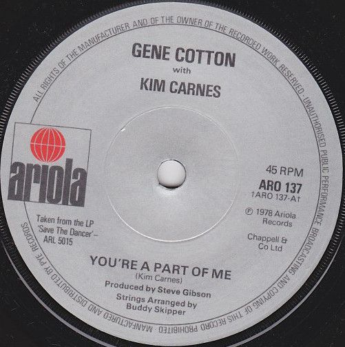 ・アーティスト Gene Cotton, Kim Carnes ・タイトル You're A Part Of Me ・レーベル・型番 Ariola ARO137 ・フォーマット 7インチレコード ・コンディション(盤) 非常に良い(EX) ・コンディション(ジャケット) プレインカバー（元ジャケット／カバー無し） ・コンディション(帯) オビなし ・特記事項 【company sleeve】 サンプル画像です。実際の商品の画像ではありません 商品写真はバーコード/カタログ番号に対応したサンプル画像ですので、お送りする商品の画像ではありません。帯やライナーなどの付属品は、特記事項に記載されている場合のみ含まれます。プロモやカラーレコードなどの仕様についても、該当する場合のみ特記事項に記載しています。 【ご購入前に必ずご確認ください】 ・本店サイト(www.recordcity.jp)とは価格、送料が違います ・本店サイト、その他支店のオーダーとは同梱発送できません ・注文確定後に別の注文を頂いた場合、注文同士の同梱は致しかねます。 ・別倉庫から発送しているため、店頭受け渡しは対応しておりません ・一部商品は他の通販サイトでも販売しているため、ご注文のタイミングによっては商品のご用意ができない場合がございます。 ・土日祝日はお休みです 金曜・祝前日9時以降のご連絡またはご入金は、返答または発送が週明け・祝日明けに順次対応となります。 ・ご購入後のキャンセル不可 ご購入後のキャンセルはいかなる理由においてもお受けできません。ご了承の上、ご購入くださいませ。 ・日本郵便(ゆうパック/ゆうメール)によるお届けになります。 ・中古品であることをご理解ください 当ストアでは中古商品を主に販売しております。中古品であることをご理解の上ご購入ください。また、一部商品はRecordCityオンラインストアで試聴可能です。 ・返品について お客様のご都合による返品は一切承っておりません。 表記の内容と実際の商品に相違がある場合、また針飛び等で返品・返金をご希望される場合は、商品の到着後1週間以内にご連絡ください。商品の返送をこちらで確認後、キャンセル・返金を行います。 コンディションVG以下の商品は返品できません。プレイに影響のない表面のこすれ傷、プレス起因のノイズ盤は返品の対象外です。 【コンディション表記】 ・ほぼ新品(M-)(Like New) 完全な新品。未使用。当店ではほぼ使用しません ・非常に良い(EX)(Excellent) 中古盤として美品な状態。わずかな経年を感じるものの傷みを感じさせない、当店基準で最高の状態 ・良い(VG+)(Very Good Plus) 丁寧に扱われた中古品で、軽い使用感がみられる。 ・可(VG)(Acceptable) 使い込まれた中古品で、「良い」よりもさらに使用感がみられる。 ・悪い(VG-)(Bad) 状態が悪いアイテム。使用の保障はなく、再生不可、針飛び、目立つノイズがあるかもしれない。状態によるクレーム不可。返品不可。 ・非常に悪い(G)(Very Bad) 「悪い」よりさらに状態が悪いアイテム。使用の保障はなく、再生不可、針飛び、目立つノイズがあるかもしれない。状態によるクレーム不可。返品不可。 ・ジャンク(Fair)(Junk/Fair) 割れている、反っている、水ダメージがある、カビ、ジャケットが分離している、ひどい書き込み、ひどい擦れなど最低の状態。使用の保障はなく、再生不可、針飛び、目立つノイズがあるかもしれない。状態によるクレーム不可。返品不可。 ・ジャンク(Poor)(Junk/Poor) 割れている、反っている、水ダメージがある、カビ、ジャケットが分離している、ひどい書き込み、ひどい擦れなど最低の状態。使用の保障はなく、再生不可、針飛び、目立つノイズがあるかもしれない。状態によるクレーム不可。返品不可。