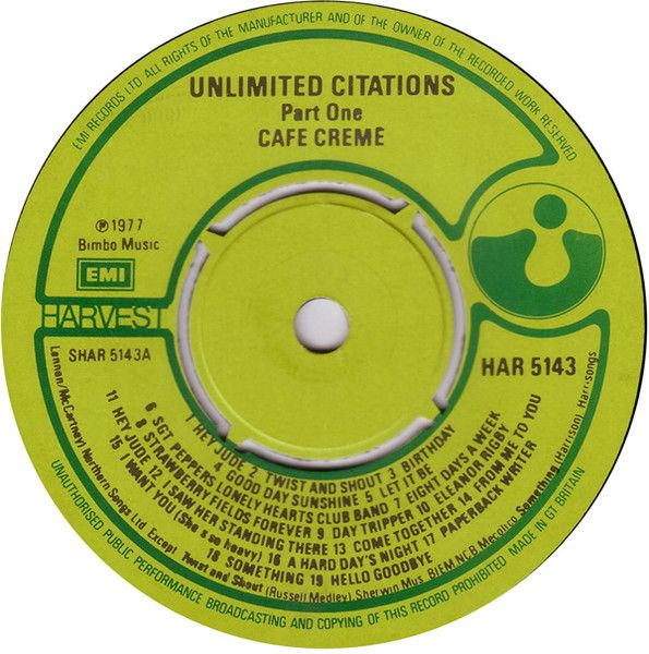 【中古】英7” Cafe Creme Unlimited Citations HAR5143 Harvest /00080