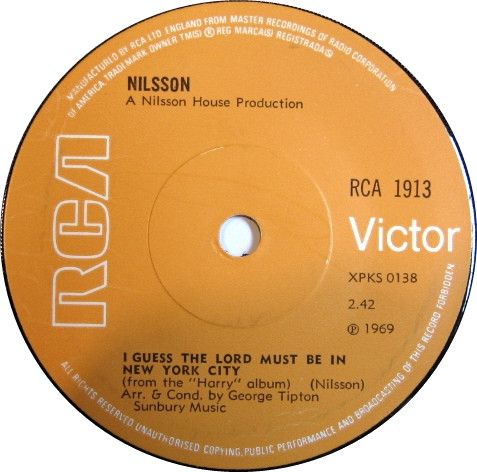 【中古】英7” Harry Nilsson I Guess The Lord Must Be In New York City RCA1913 RCA Victor /00080
