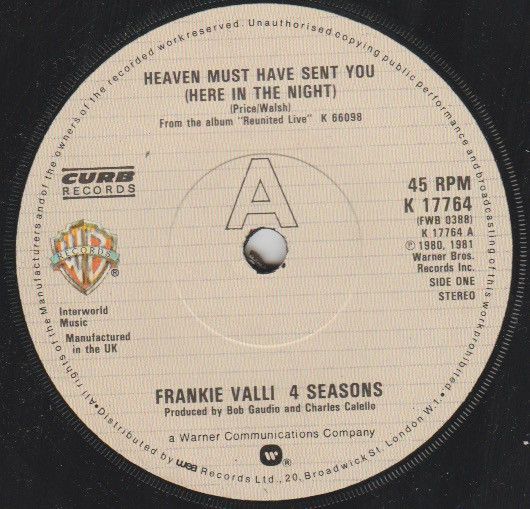 【中古】英7” Four Seasons Heaven Must Have Sent You (Here In The Night) K17764 Warner Bros. Records /00080