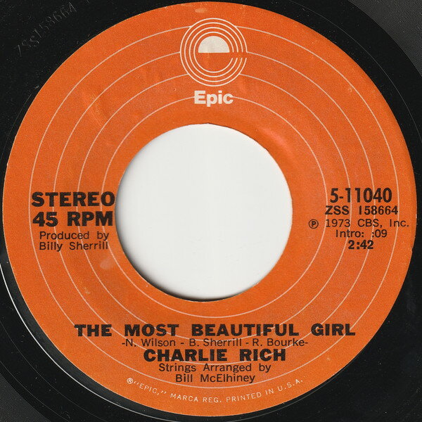 【中古】米7” Charlie Rich The Most Beautiful Girl 511040 EPIC /00080
