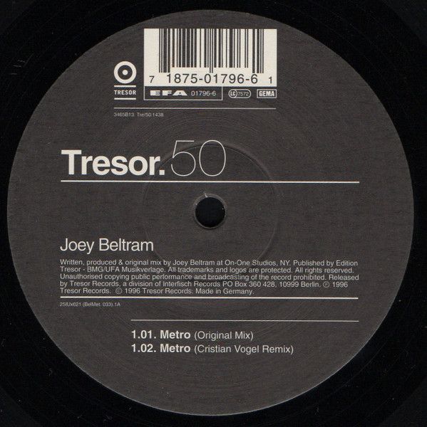 【中古】独12” Joey Beltram Metro TRESOR50 Tresor /00250