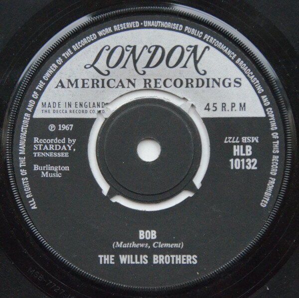 ・アーティスト The Willis Brothers ・タイトル Bob ・レーベル・型番 London Records, London American Recordings HLB10132 ・フォーマット 7インチレコード ・コンディション(盤) 良い (VG+) ・コンディション(ジャケット) プレインカバー（元ジャケット／カバー無し） ・コンディション(帯) オビなし ・特記事項 【Company Sleeve】 サンプル画像です。実際の商品の画像ではありません 商品写真はバーコード/カタログ番号に対応したサンプル画像ですので、お送りする商品の画像ではありません。帯やライナーなどの付属品は、特記事項に記載されている場合のみ含まれます。プロモやカラーレコードなどの仕様についても、該当する場合のみ特記事項に記載しています。 【ご購入前に必ずご確認ください】 ・本店サイト(www.recordcity.jp)とは価格、送料が違います ・本店サイト、その他支店のオーダーとは同梱発送できません ・注文確定後に別の注文を頂いた場合、注文同士の同梱は致しかねます。 ・別倉庫から発送しているため、店頭受け渡しは対応しておりません ・一部商品は他の通販サイトでも販売しているため、ご注文のタイミングによっては商品のご用意ができない場合がございます。 ・土日祝日はお休みです 金曜・祝前日9時以降のご連絡またはご入金は、返答または発送が週明け・祝日明けに順次対応となります。 ・ご購入後のキャンセル不可 ご購入後のキャンセルはいかなる理由においてもお受けできません。ご了承の上、ご購入くださいませ。 ・日本郵便(ゆうパック/ゆうメール)によるお届けになります。 ・中古品であることをご理解ください 当ストアでは中古商品を主に販売しております。中古品であることをご理解の上ご購入ください。また、一部商品はRecordCityオンラインストアで試聴可能です。 ・返品について お客様のご都合による返品は一切承っておりません。 表記の内容と実際の商品に相違がある場合、また針飛び等で返品・返金をご希望される場合は、商品の到着後1週間以内にご連絡ください。商品の返送をこちらで確認後、キャンセル・返金を行います。 コンディションVG以下の商品は返品できません。プレイに影響のない表面のこすれ傷、プレス起因のノイズ盤は返品の対象外です。 【コンディション表記】 ・ほぼ新品(M-)(Like New) 完全な新品。未使用。当店ではほぼ使用しません ・非常に良い(EX)(Excellent) 中古盤として美品な状態。わずかな経年を感じるものの傷みを感じさせない、当店基準で最高の状態 ・良い(VG+)(Very Good Plus) 丁寧に扱われた中古品で、軽い使用感がみられる。 ・可(VG)(Acceptable) 使い込まれた中古品で、「良い」よりもさらに使用感がみられる。 ・悪い(VG-)(Bad) 状態が悪いアイテム。使用の保障はなく、再生不可、針飛び、目立つノイズがあるかもしれない。状態によるクレーム不可。返品不可。 ・非常に悪い(G)(Very Bad) 「悪い」よりさらに状態が悪いアイテム。使用の保障はなく、再生不可、針飛び、目立つノイズがあるかもしれない。状態によるクレーム不可。返品不可。 ・ジャンク(Fair)(Junk/Fair) 割れている、反っている、水ダメージがある、カビ、ジャケットが分離している、ひどい書き込み、ひどい擦れなど最低の状態。使用の保障はなく、再生不可、針飛び、目立つノイズがあるかもしれない。状態によるクレーム不可。返品不可。 ・ジャンク(Poor)(Junk/Poor) 割れている、反っている、水ダメージがある、カビ、ジャケットが分離している、ひどい書き込み、ひどい擦れなど最低の状態。使用の保障はなく、再生不可、針飛び、目立つノイズがあるかもしれない。状態によるクレーム不可。返品不可。