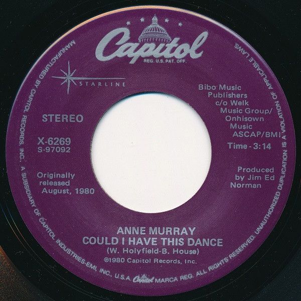 Artist Name: J - 【中古】米7” Anne Murray Could I Have This Dance / Im Happy Just To Dance Wi 4920 Capitol Records, Sta /00080