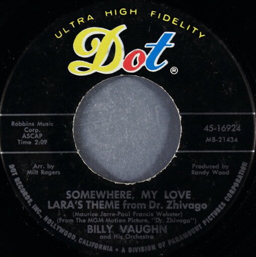 【中古】米7” Billy Vaughn & His Orchestra Somewhere My Love (Laras Theme From Dr. Zhivago) / 4516924 Dot Records /00080 【中古】米7” Billy Vaughn & His Orchestra Somewhere My Love (Laras Theme From Dr. Zhivago) / 4516924 Dot Records /00080