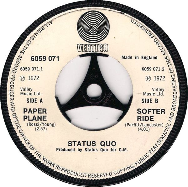 【中古】英7” Status Quo Paper Plane 6059071 Vertigo /00080