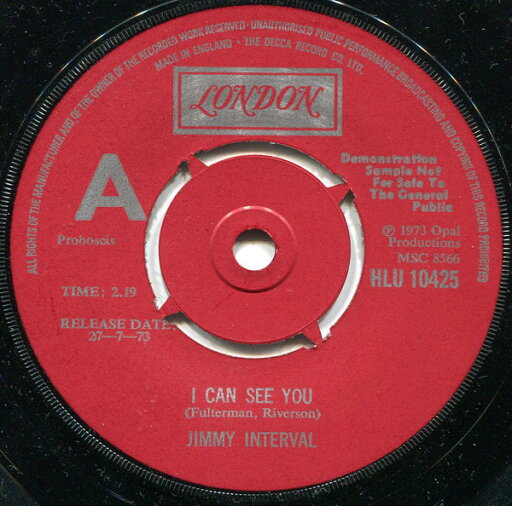 【中古】英7” Jimmy Interval I Can See You / Everyday HLU10425PROMO London Records /00080 【中古】英7” Jimmy Interval I Can See You / Everyday HLU10425PROMO London Records /00080