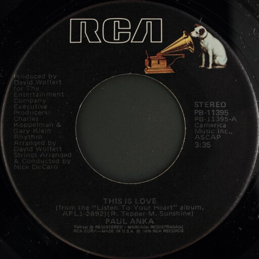 【中古】米7” Paul Anka This Is Love / Im By Myself Again PB11395 RCA /00080 【中古】米7” Paul Anka This Is Love / Im By Myself Again PB11395 RCA /00080