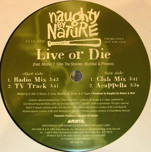 【中古】米12” Naughty By Nature Live Or Die ADP3606SBPROMO Arista /00250 【中古】米12” Naughty By Nature Live Or Die ADP3606SBPROMO Arista /00250