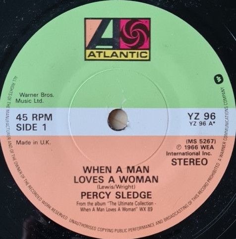 【中古】英7” Percy Sledge When A Man Loves A Woman YZ96 Atlantic /00080