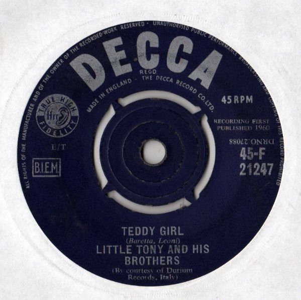 【中古】英7” Little Tony &amp; His Brothers Teddy Girl 45F21247 Decca /00080