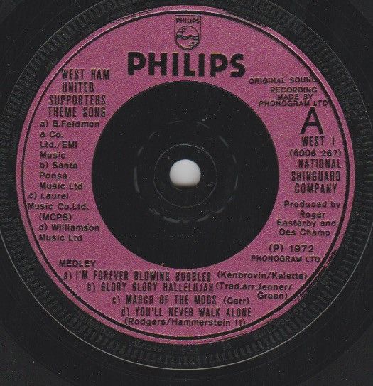 英7” National Shinguard Company West Ham United Supporters Theme Song WEST1 Philips /00080