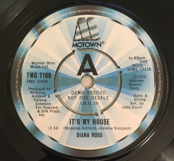 【中古】英7” Diana Ross Its My House TMG1169PROMO Motown プロモ /00080