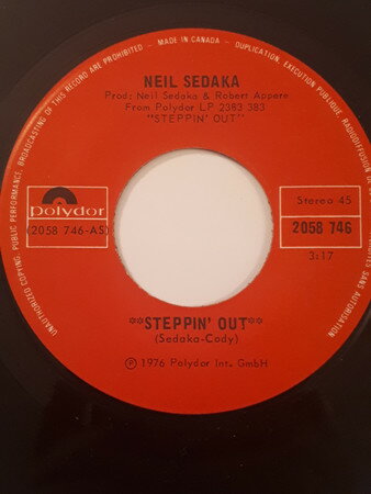 Artist Name: N - 【中古】加7” Neil Sedaka Steppin Out 2058746 Polydor /00080