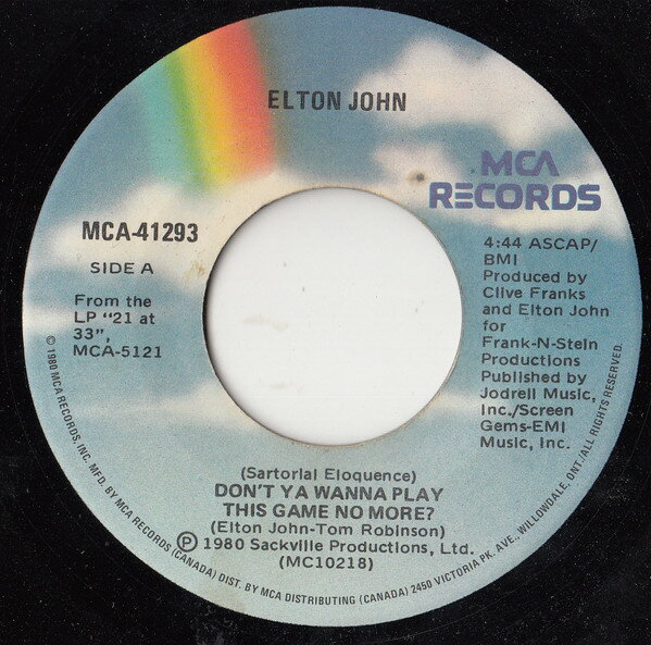 【中古】加7” Elton John (Sartorial Eloquence) Dont Ya Wanna Play This Game MCA41293 MCA Records ..