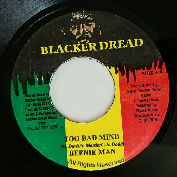7” Beenie Man Too Bad Mind NONE Blacker Dread /00080
