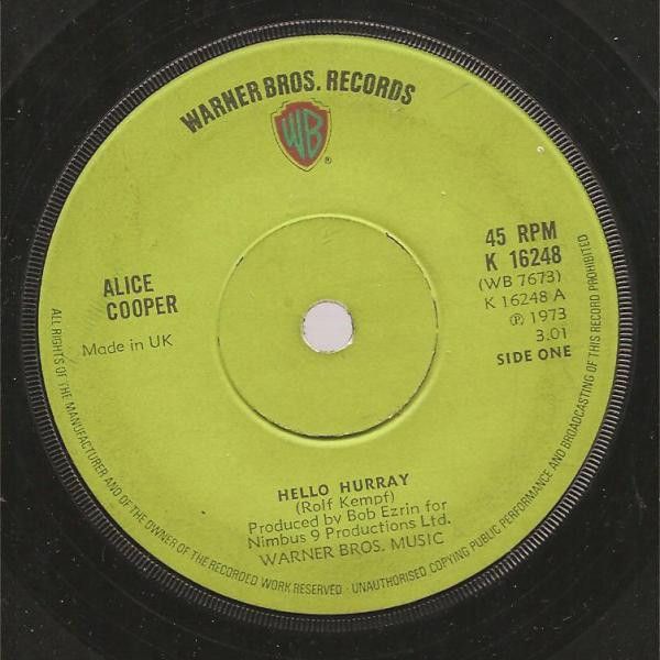 【中古】英7” Alice Cooper Hello Hurray K16248 Warner Bros. Records /00080