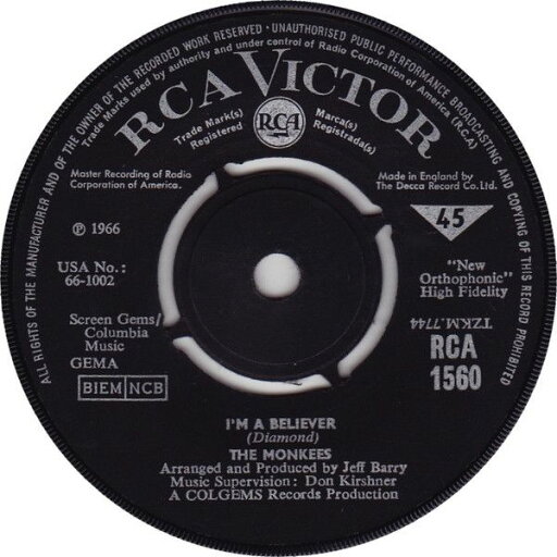 【中古】英7” Monkees Im A Believer RCA1560 RCA Victor /00080 【中古】英7” Monkees Im A Believer RCA1560 RCA Victor /00080