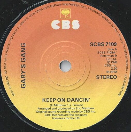 【中古】英7” Garys Gang Keep On Dancin SCBS7109 CBS /00080 【中古】英7” Garys Gang Keep On Dancin SCBS7109 CBS /00080