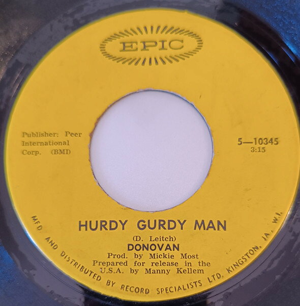 【中古】7” Donovan Hurdy Gurdy Man / Teen Angel 510345 Epic /00080