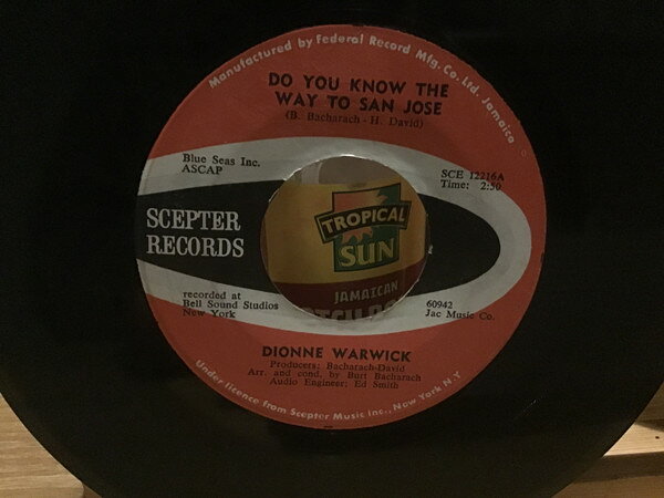 【中古】7” Dionne Warwick Do You Know The Way To San Jose / Let Me Be Lonely SCE12216 Scepter Records /00080