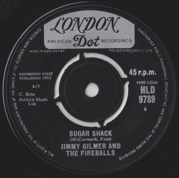 【中古】英7” Jimmy Gilmer & The Fireballs Sugar Shack HLD9789 London Records, Lond /00080