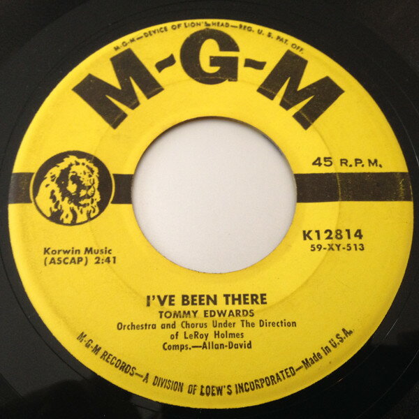 【中古】米7” Tommy Edwards Ive Been There K12814 MGM Records /00080