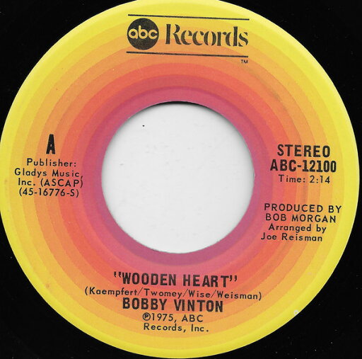 【中古】米7” Bobby Vinton Wooden Heart ABC12100 ABC Records /00080 【中古】米7” Bobby Vinton Wooden Heart ABC12100 ABC Records /00080