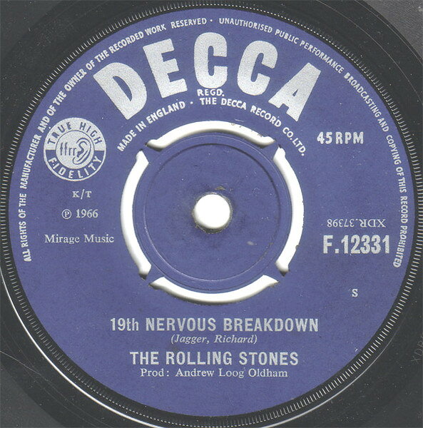 【中古】英7” Rolling Stones 19th Nervous Breakdown / As Tears Go By F12331 DECCA /00080