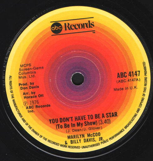 【中古】英7” Marilyn McCoo, Billy Davis Jr. You Dont Have To Be A Star (To Be In My Show) / Wev ABC4147 ABC Records /00080 【中古】英7” Marilyn McCoo, Billy Davis Jr. You Dont Have To Be A Star (To Be In My Show) / Wev ABC4147 ABC Records /00080